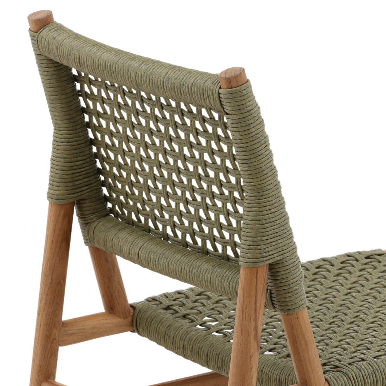 Green and Natural Twisted Faux Rattan and Teak Wood Chair 18 in Wide