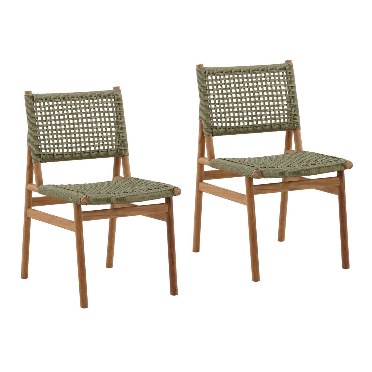 Green and Natural Twisted Faux Rattan and Teak Wood Chair 18 in Wide