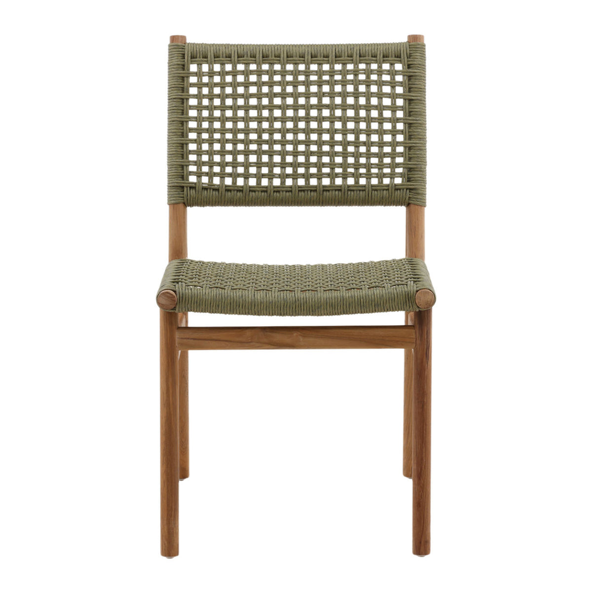 Modern Twisted Faux Rattan and Teak Wood Dining Chair