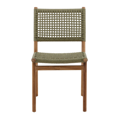 Modern Twisted Faux Rattan and Teak Wood Dining Chair