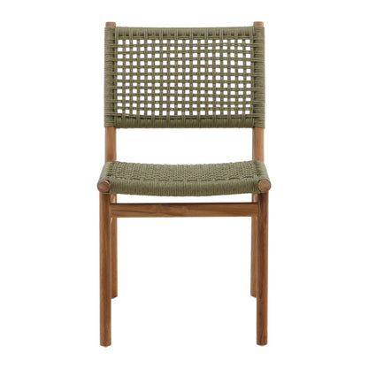 Green and Natural Twisted Faux Rattan and Teak Wood Chair 18 in Wide