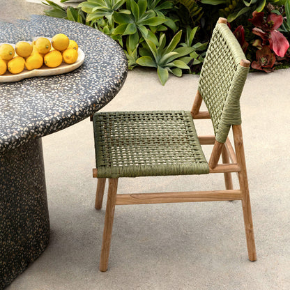Green and Natural Twisted Faux Rattan and Teak Wood Chair 18 in Wide