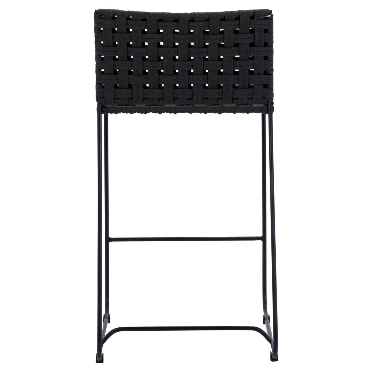 Black and Charcoal Finish Powder Coated Iron and Flat Rope Stool 17.5 in Wide