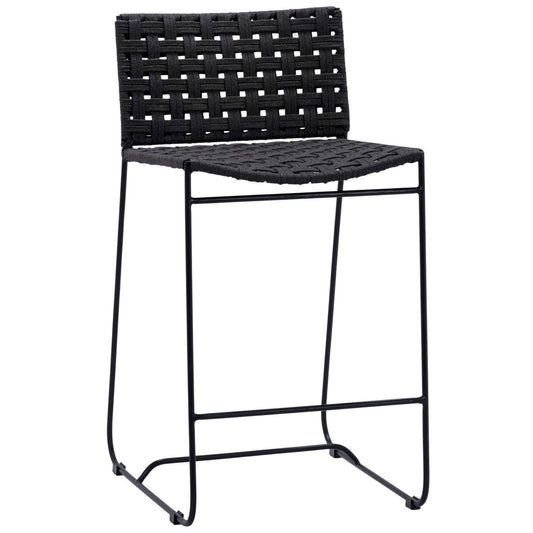 Black and Charcoal Finish Powder Coated Iron and Flat Rope Stool 17.5 in Wide