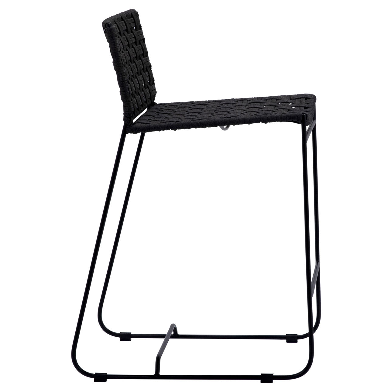 Black and Charcoal Finish Powder Coated Iron and Flat Rope Stool 17.5 in Wide