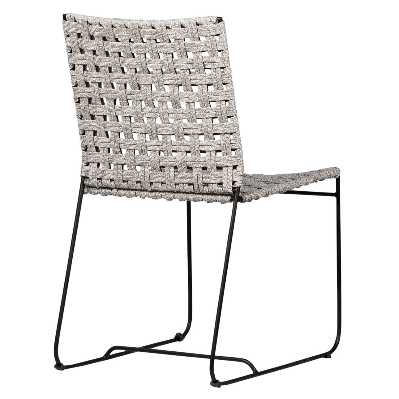 Grey Rope with Black Powder Coated Frame Powder Coated Iron and All-Weather Flat Weave Rope Chair 18 in Wide