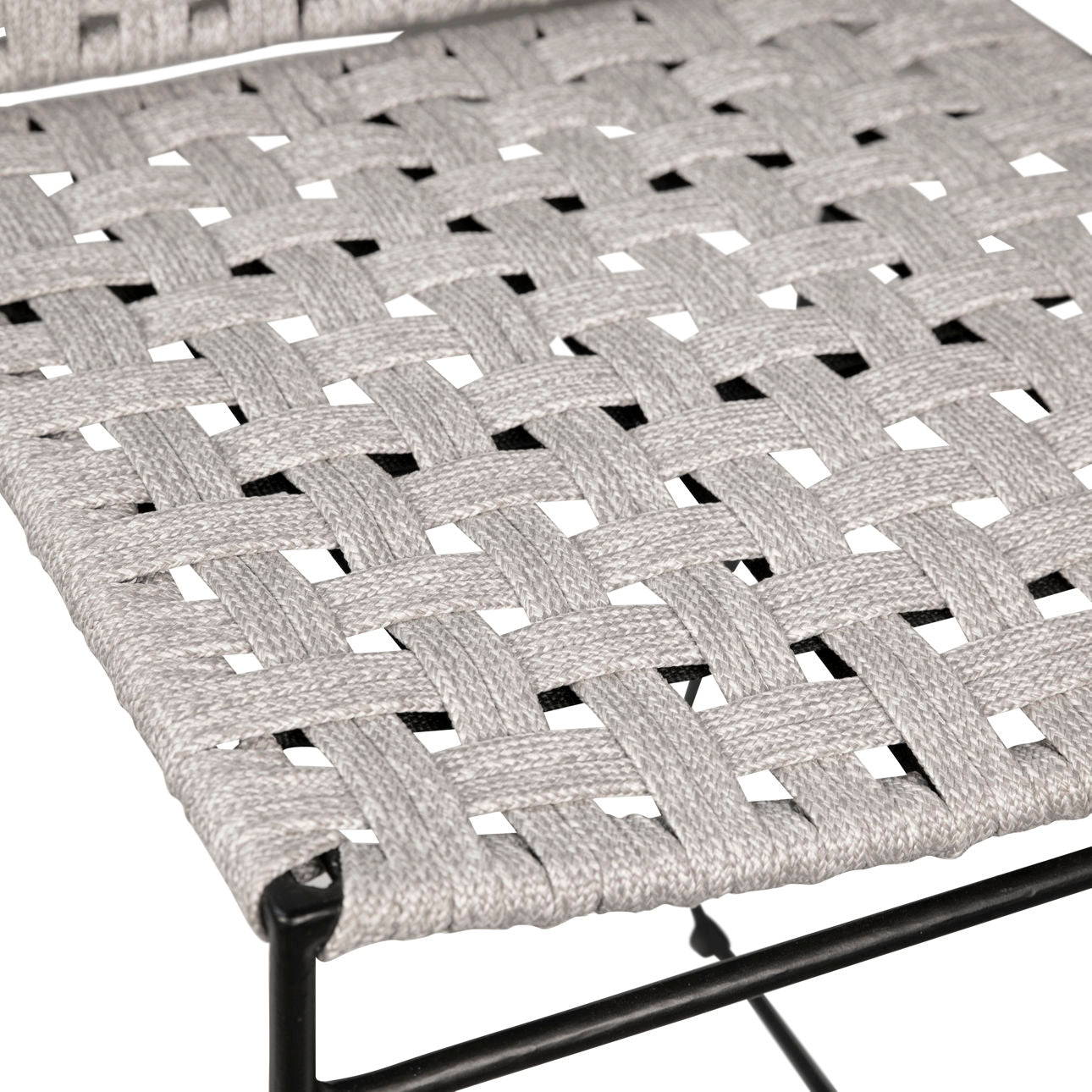 Grey Rope with Black Powder Coated Frame Powder Coated Iron and All-Weather Flat Weave Rope Chair 18 in Wide