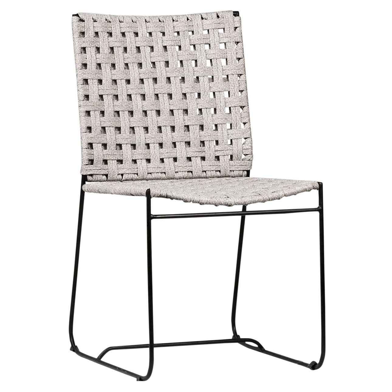 Grey Rope with Black Powder Coated Frame Powder Coated Iron and All-Weather Flat Weave Rope Chair 18 in Wide