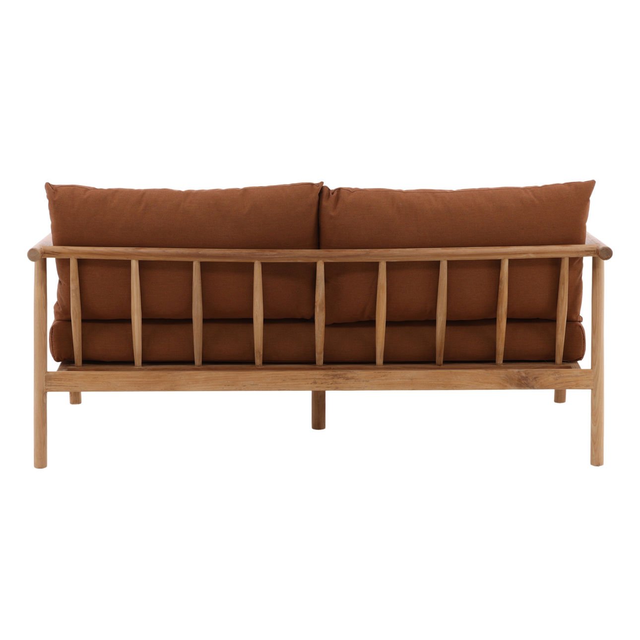 Sienna and Natural Solution-Dyed Acrylic Fabric and Teak Wood Sofa 65 in Wide