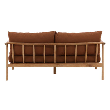 Sienna and Natural Solution-Dyed Acrylic Fabric and Teak Wood Sofa 65 in Wide