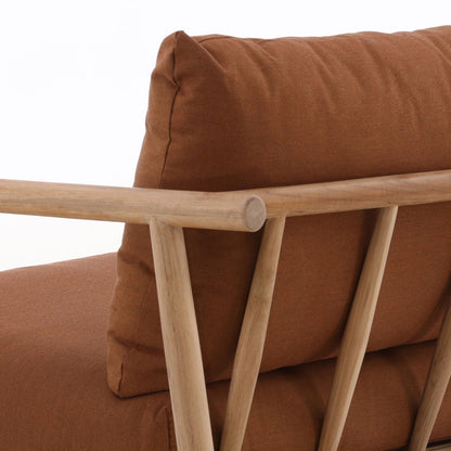 Sienna and Natural Solution-Dyed Acrylic Fabric and Teak Wood Sofa 65 in Wide