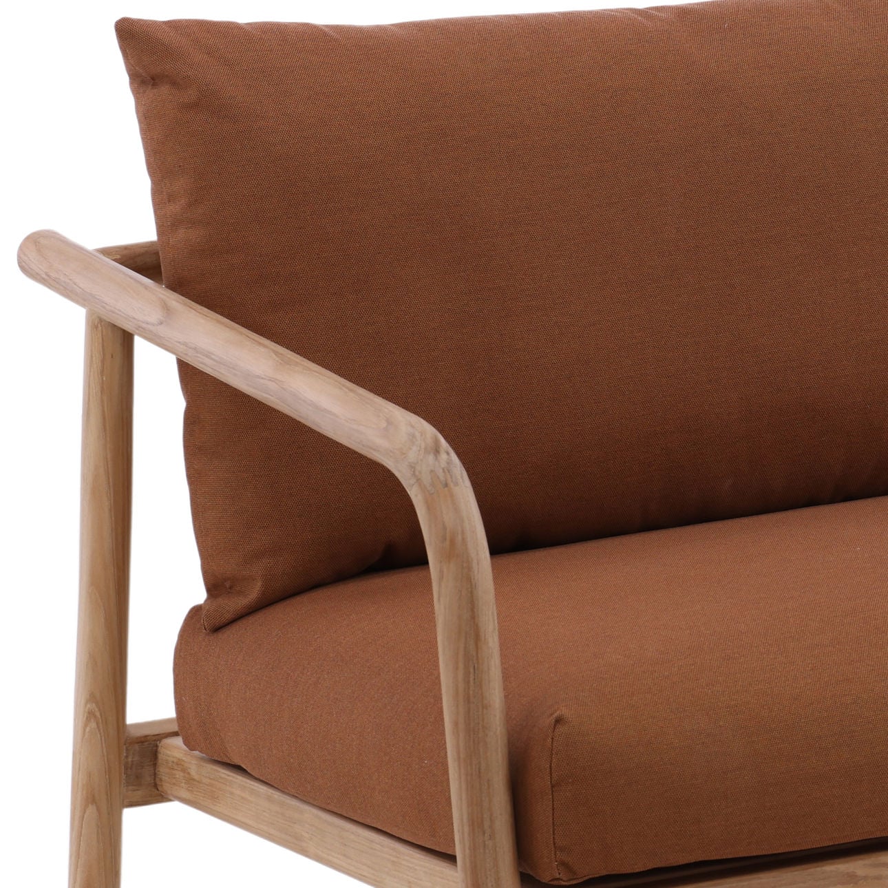Sienna and Natural Solution-Dyed Acrylic Fabric and Teak Wood Sofa 65 in Wide