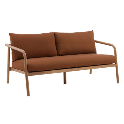 Sienna and Natural Solution-Dyed Acrylic Fabric and Teak Wood Sofa 65 in Wide