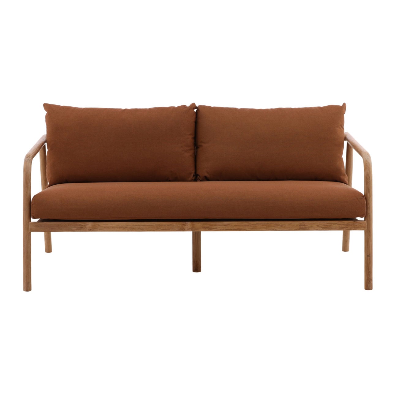 Sienna and Natural Solution-Dyed Acrylic Fabric and Teak Wood Sofa 65 in Wide