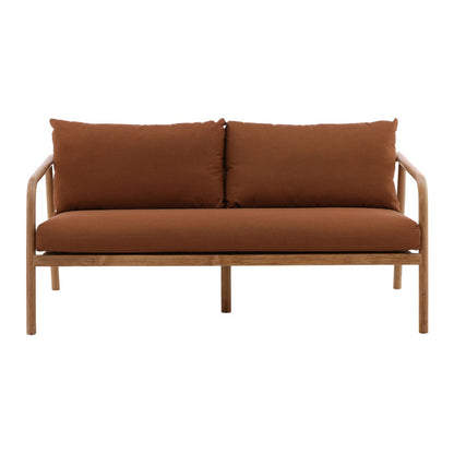 Sienna and Natural Solution-Dyed Acrylic Fabric and Teak Wood Sofa 65 in Wide