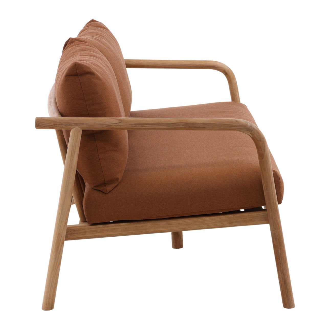 Sienna and Natural Solution-Dyed Acrylic Fabric and Teak Wood Sofa 65 in Wide