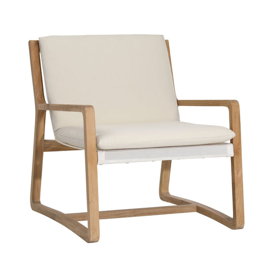 Natural and Ivory Upholstery Solution-Dyed Acrylic Upholstery and Teak Wood Chair 27 in Wide