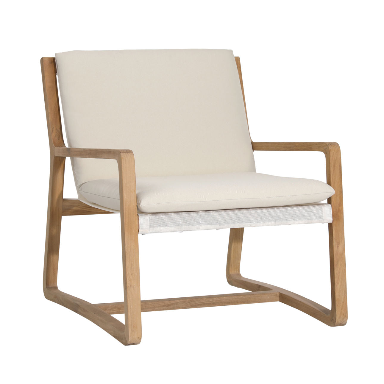 Natural and Ivory Upholstery Solution-Dyed Acrylic Upholstery and Teak Wood Chair 27 in Wide