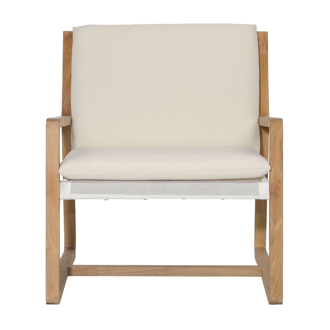 Natural and Ivory Upholstery Solution-Dyed Acrylic Upholstery and Teak Wood Chair 27 in Wide