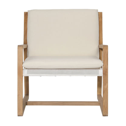 Natural and Ivory Upholstery Solution-Dyed Acrylic Upholstery and Teak Wood Chair 27 in Wide