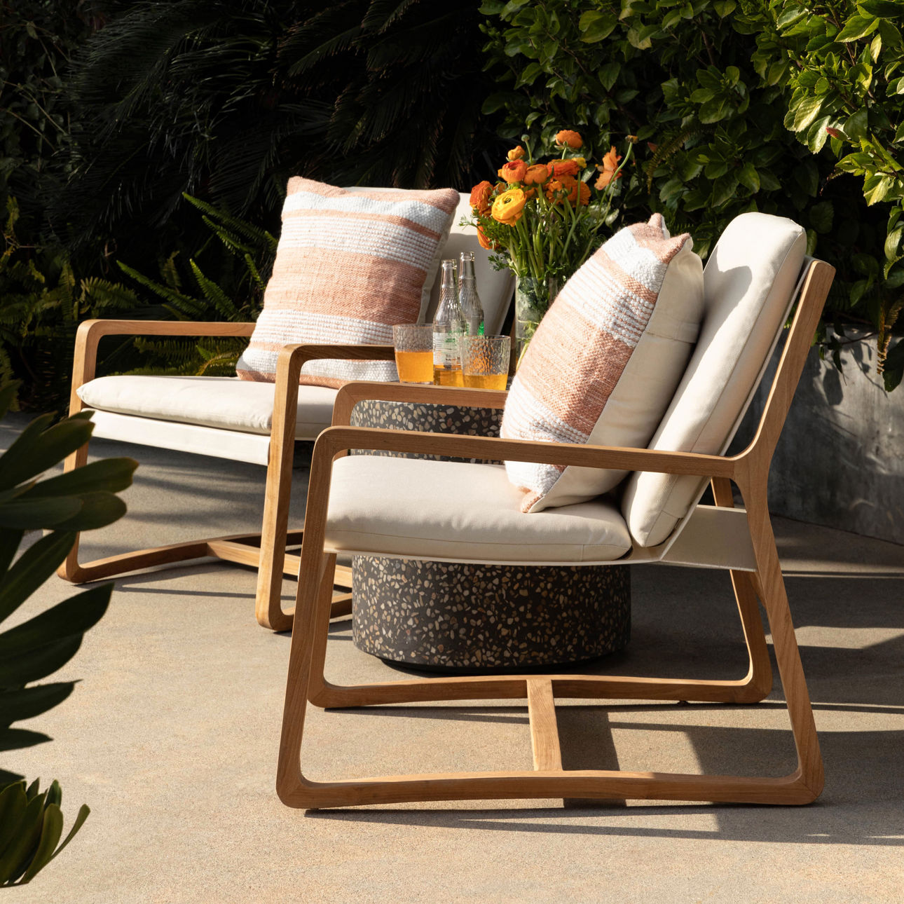 Natural and Ivory Upholstery Solution-Dyed Acrylic Upholstery and Teak Wood Chair 27 in Wide