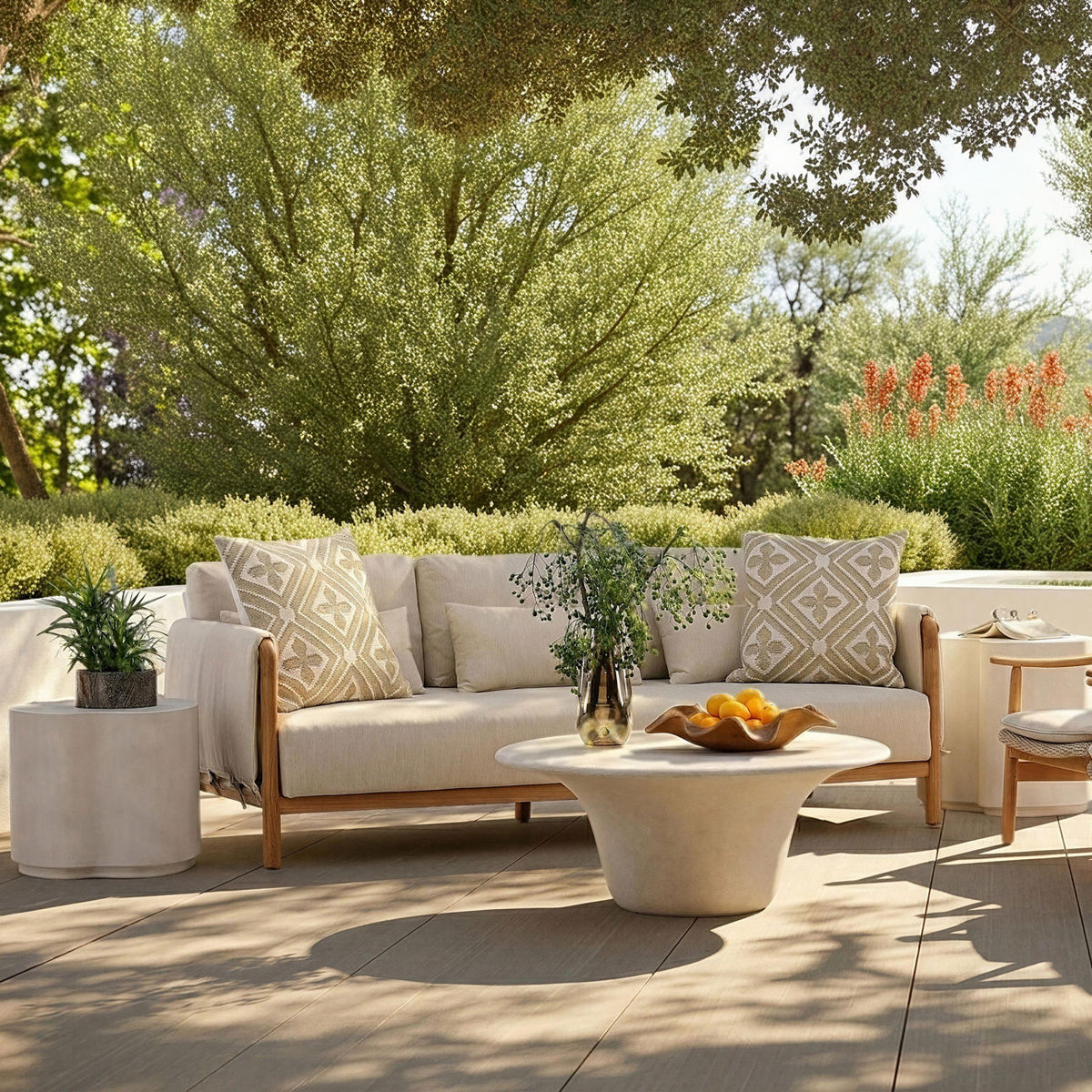 Artisan Outdoor Basketweave Fabric and Teak Wood Sofa