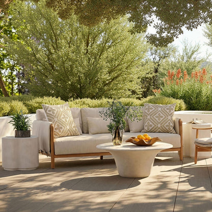 Artisan Outdoor Basketweave Fabric and Teak Wood Sofa