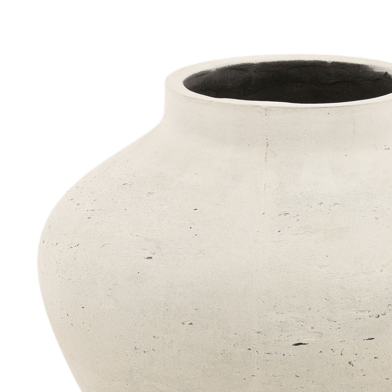 Antique White Cement Vase 9.5 in Wide