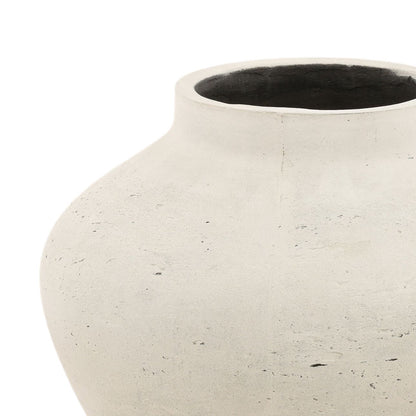 Antique White Cement Vase 9.5 in Wide