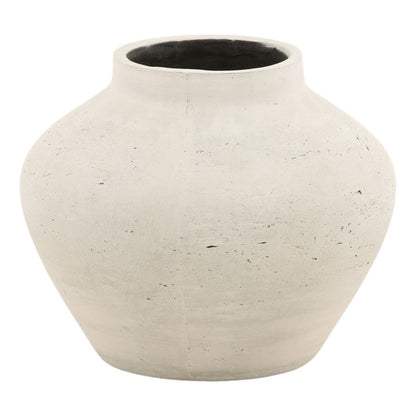 Antique White Cement Vase 9.5 in Wide