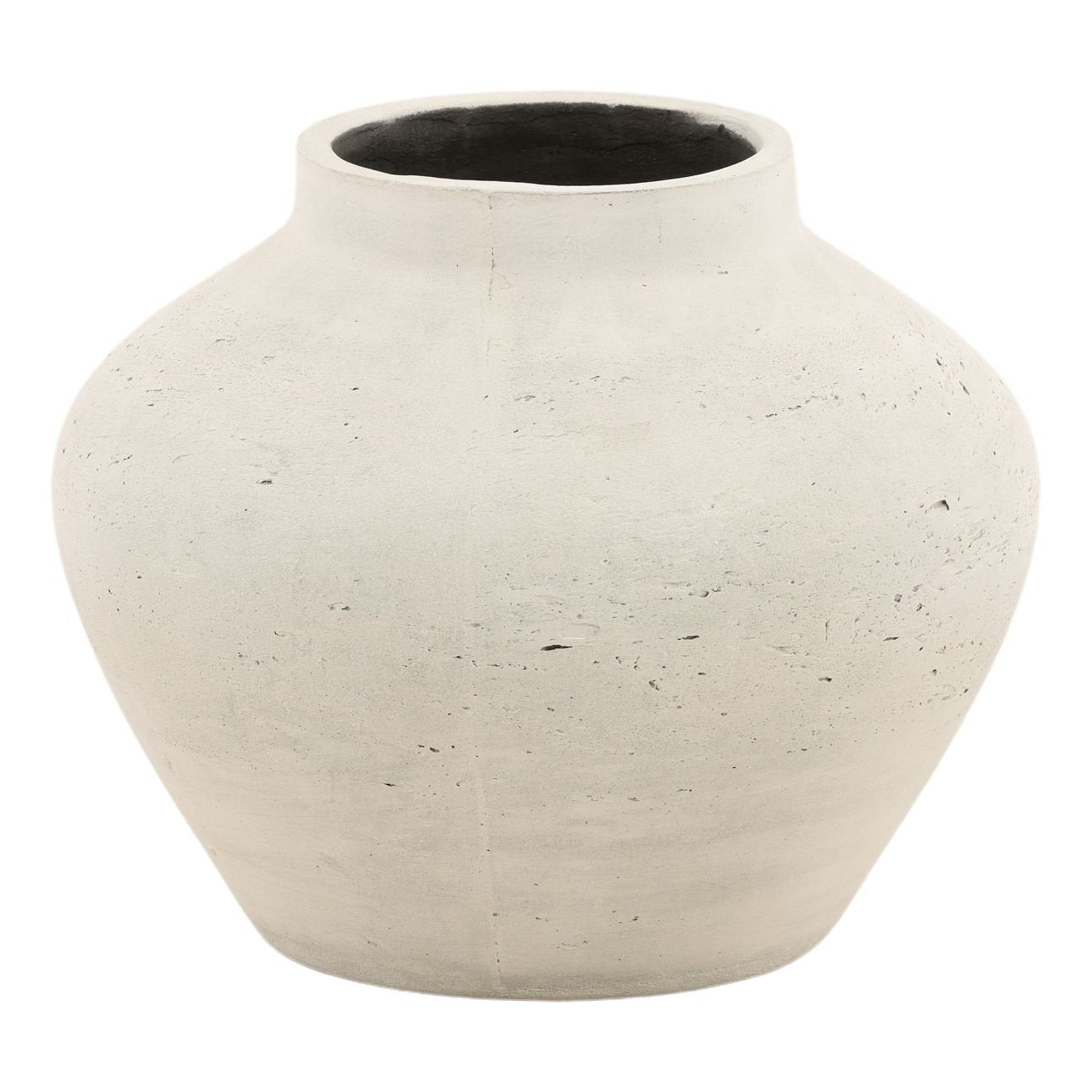 Antique White Cement Vase 9.5 in Wide