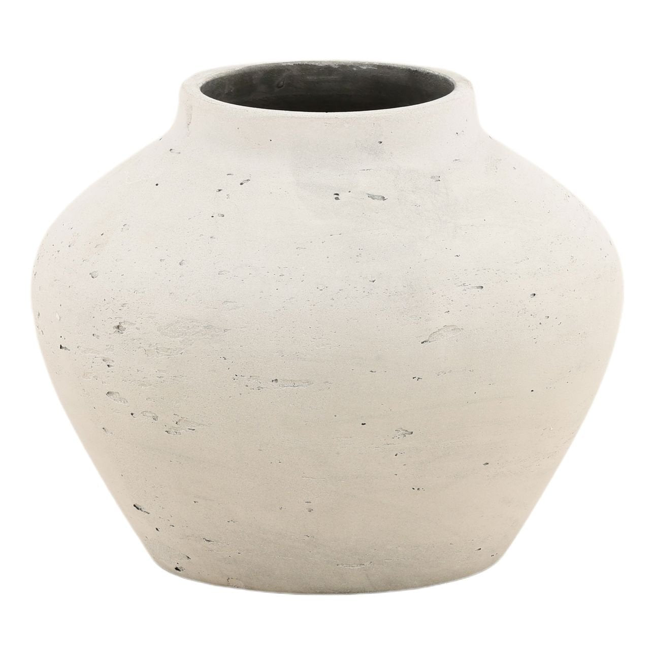 Antique White Cement Vase 9.5 in Wide