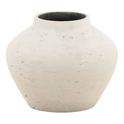 Antique White Cement Vase 9.5 in Wide