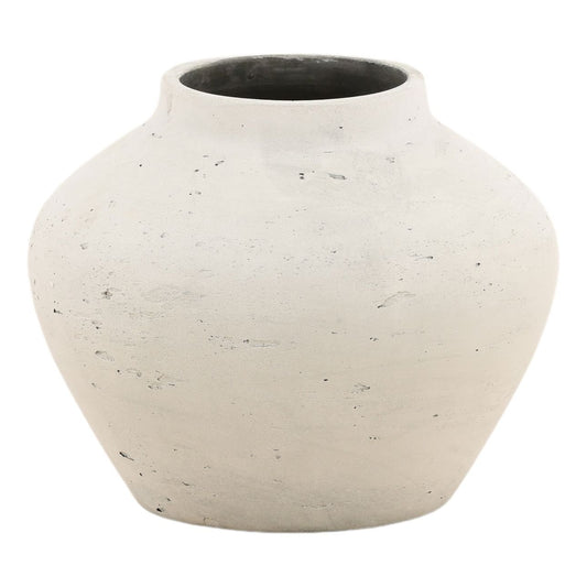 Antique White Cement Vase 9.5 in Wide