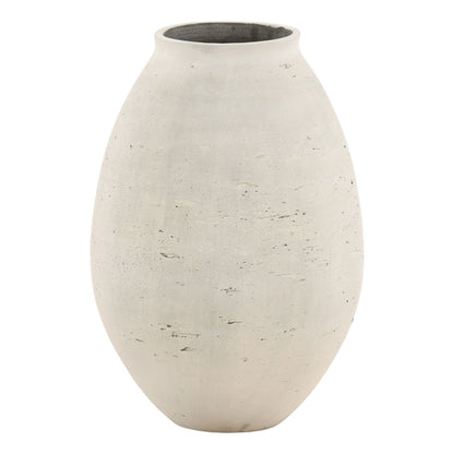 Antique White Cement Vase 11 in Wide