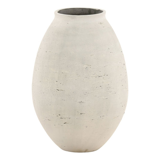 Antique White Cement Vase 11 in Wide