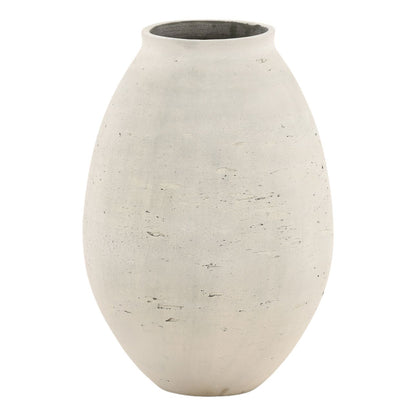 Antique White Cement Vase 11 in Wide
