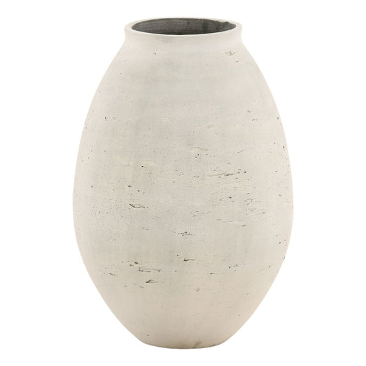 Antique White Cement Vase 11 in Wide