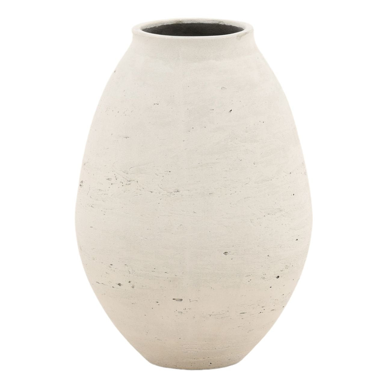 Antique White Cement Vase 11 in Wide