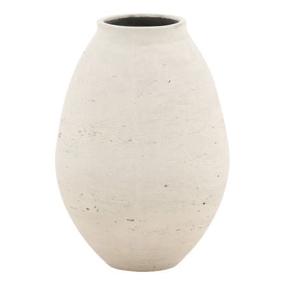 Antique White Cement Vase 11 in Wide