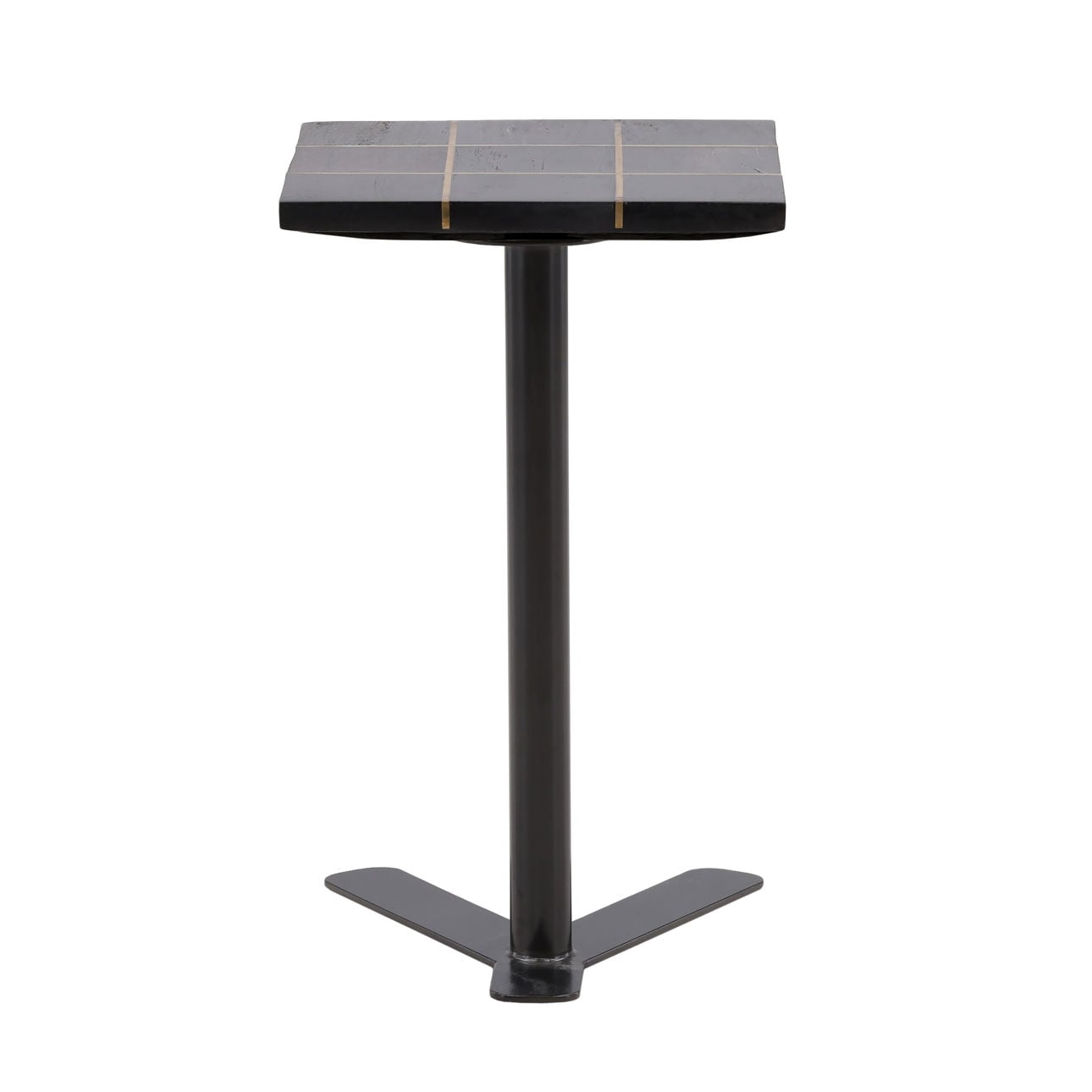 Black and Brass Petrified Wood and Metal Table 14 in Wide