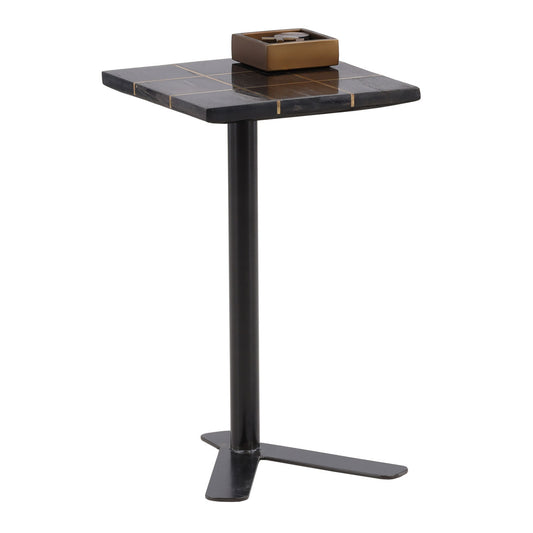 Black and Brass Petrified Wood and Metal Table 14 in Wide