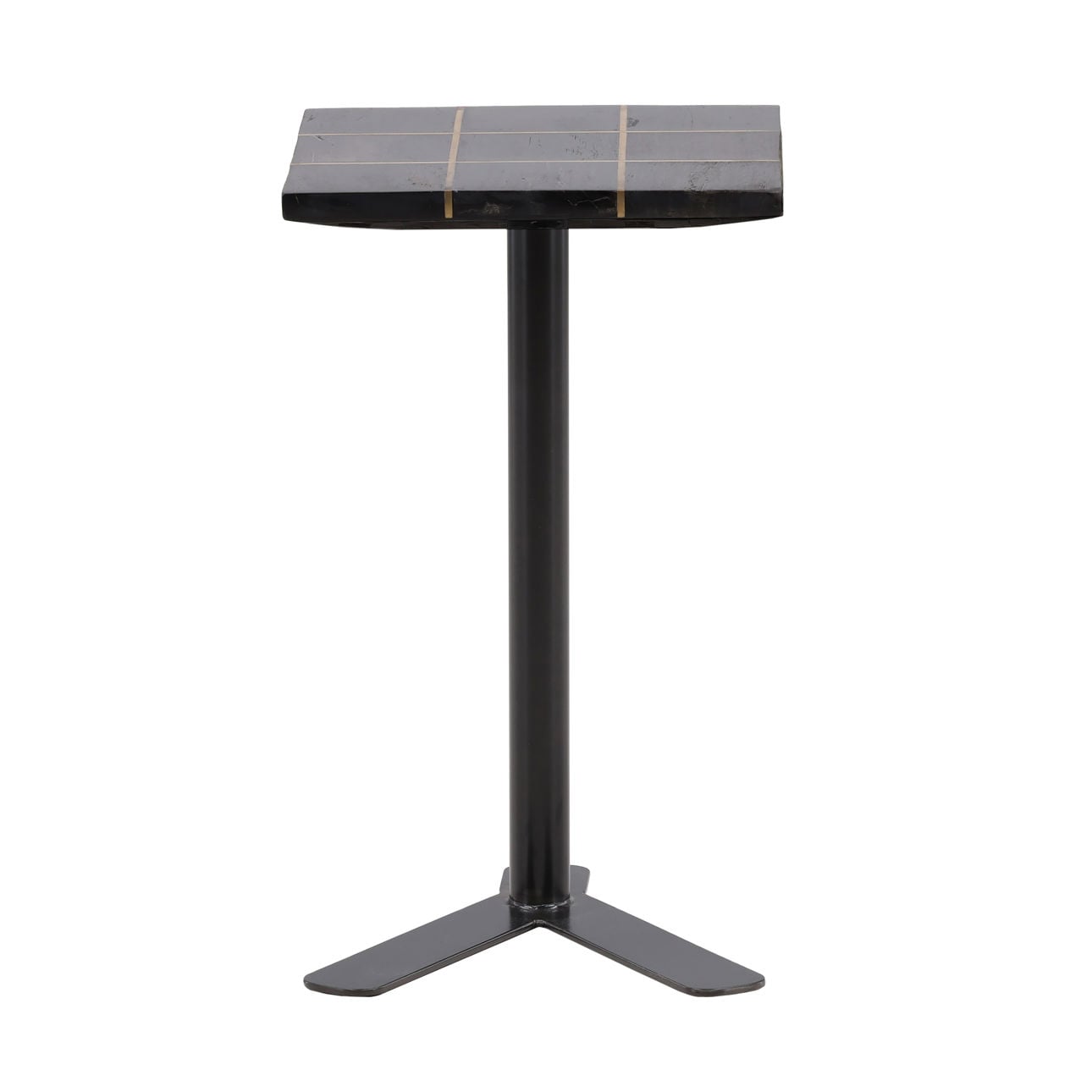 Black and Brass Petrified Wood and Metal Table 14 in Wide