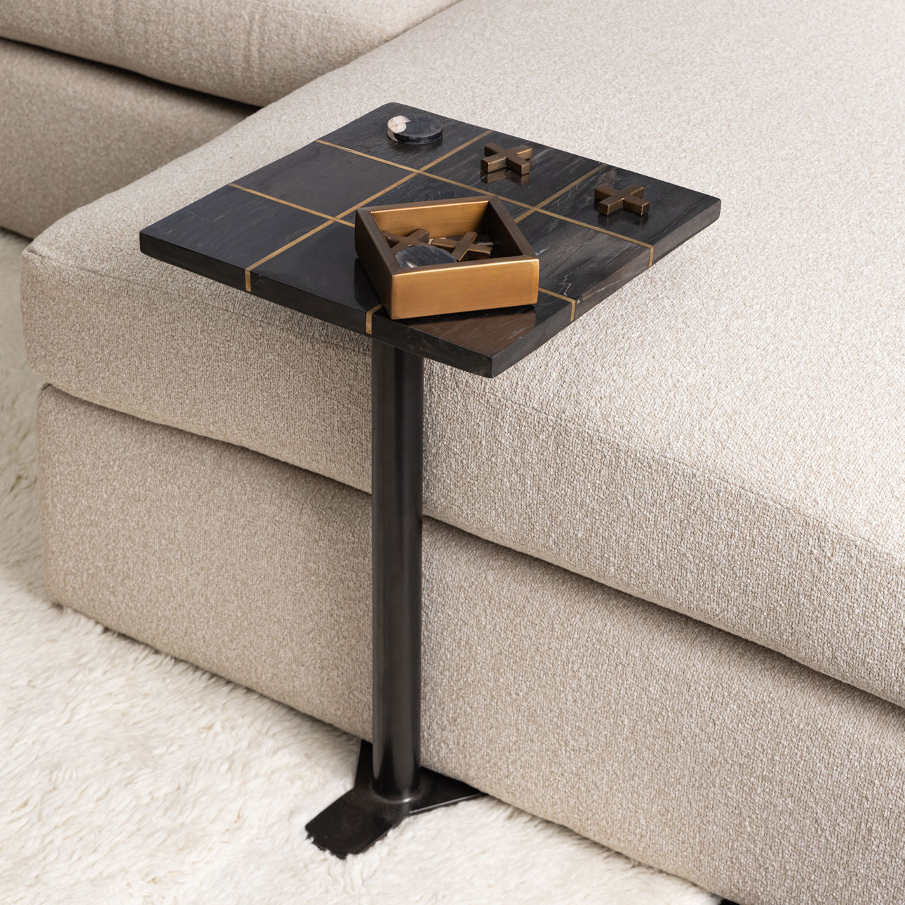Black and Brass Petrified Wood and Metal Table 14 in Wide