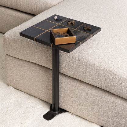 Black and Brass Petrified Wood and Metal Table 14 in Wide