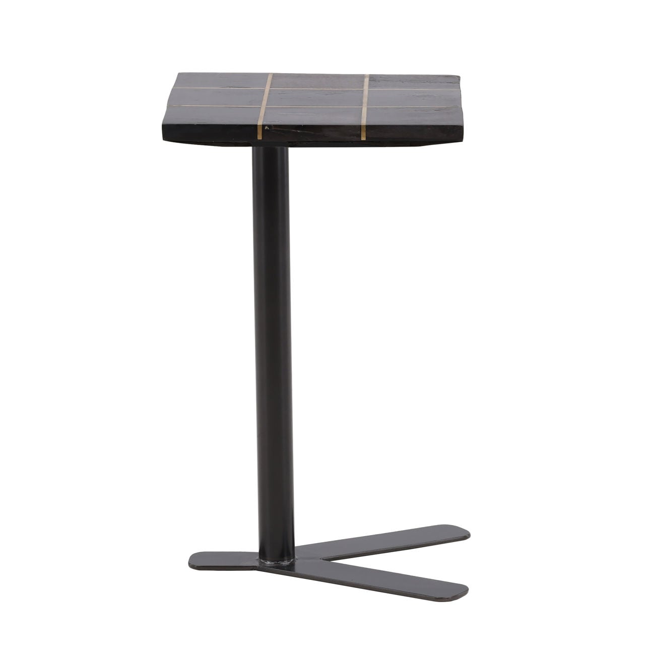 Black and Brass Petrified Wood and Metal Table 14 in Wide