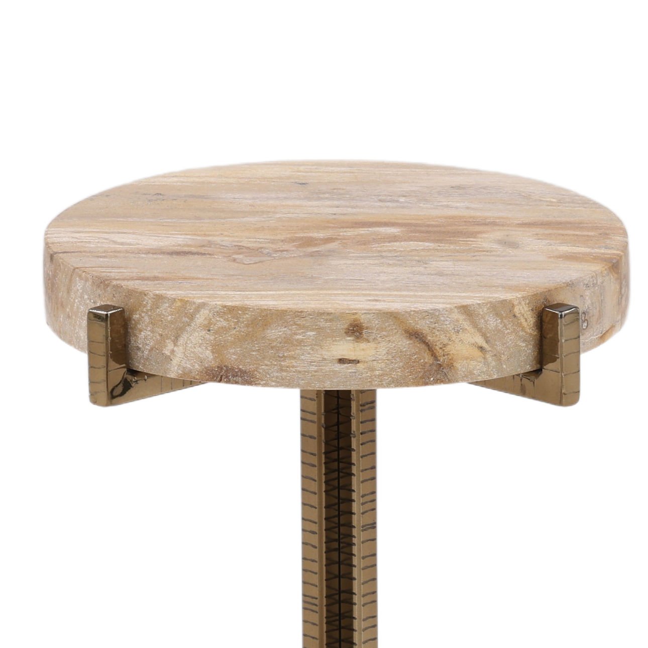 Natural and Brass Petrified Wood and Metal Table 9 in Wide