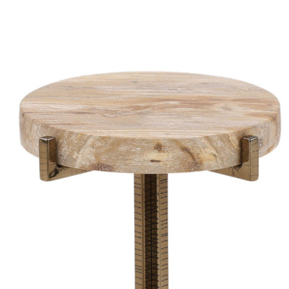 Natural and Brass Petrified Wood and Metal Table 9 in Wide