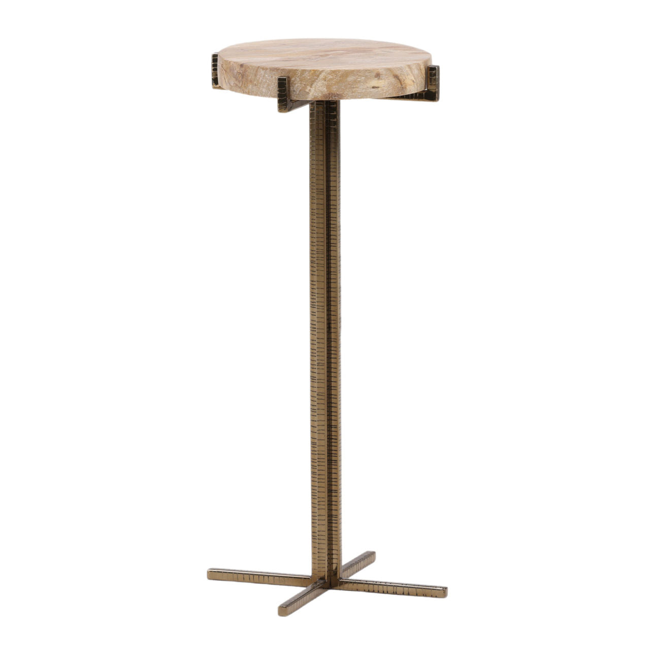 Natural and Brass Petrified Wood and Metal Table 9 in Wide
