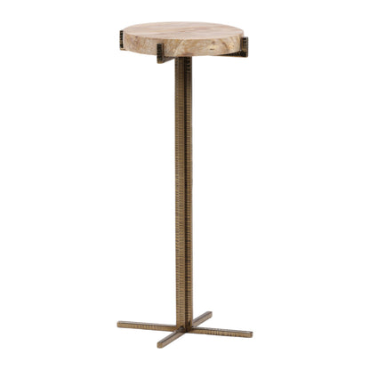 Natural and Brass Petrified Wood and Metal Table 9 in Wide